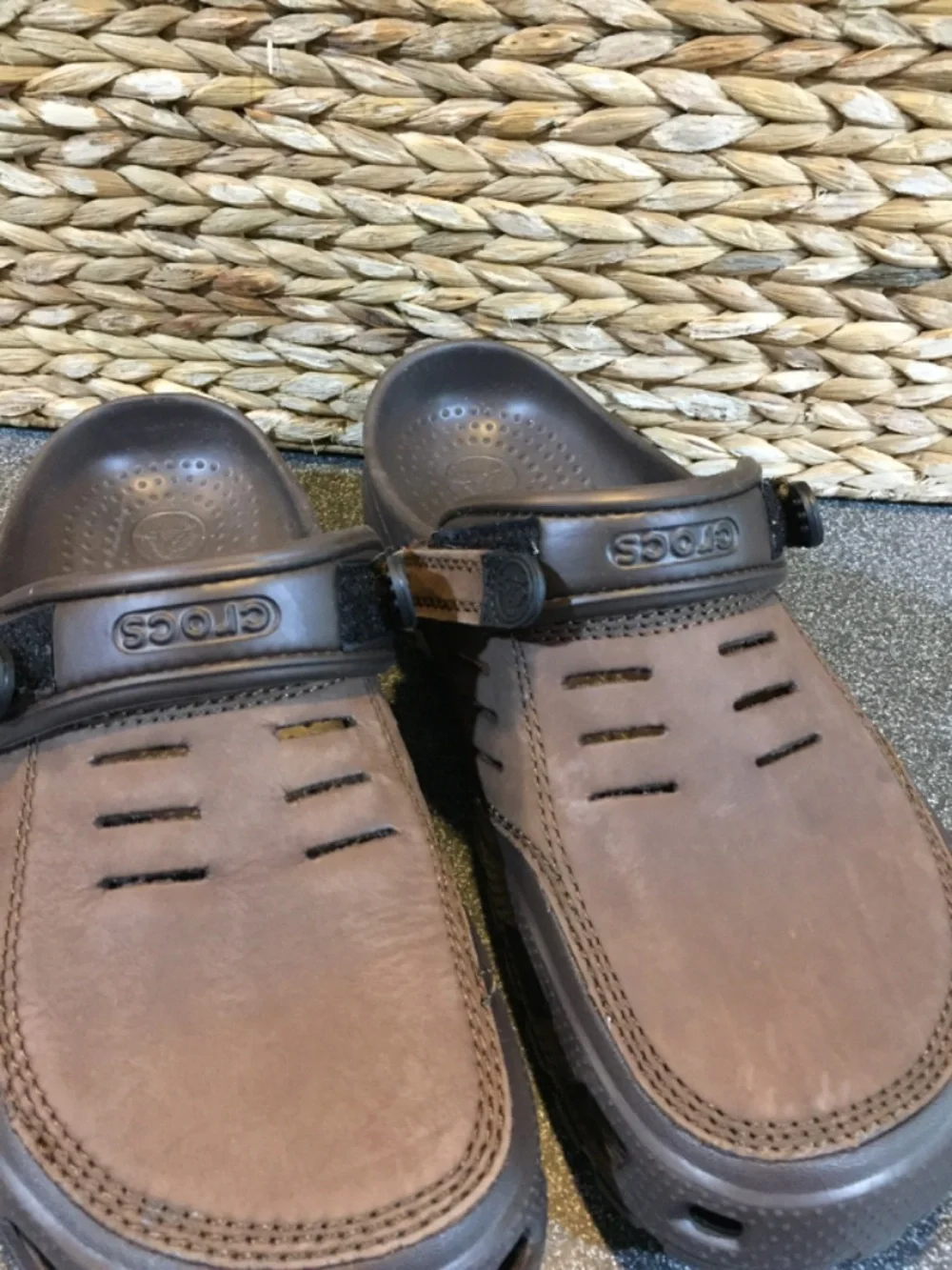 CROCS Brown Suede-Look Slip-On Clogs with Backstrap